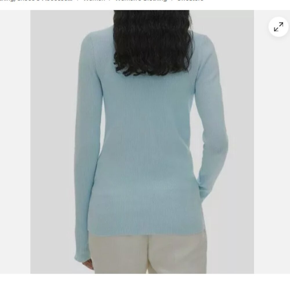 Helmut Lang Foam  Blue Mockneck Ribbed Sweater Size Medium - Picture 4 of 13